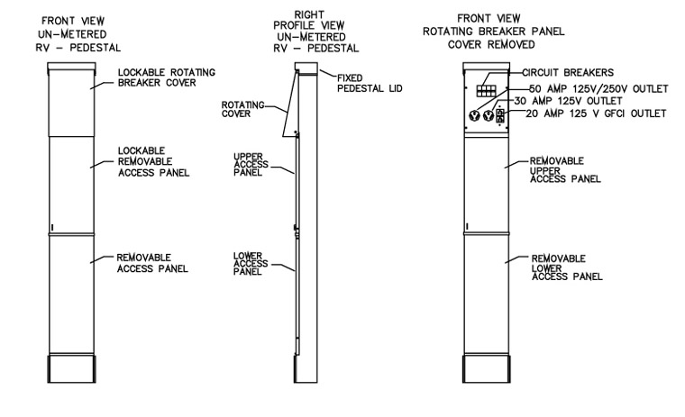 RV Power Pedestal Un-metered Illustrated