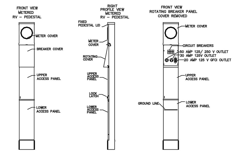 100 Amp RV Electrical Service Pedestal - Metered, Diagram