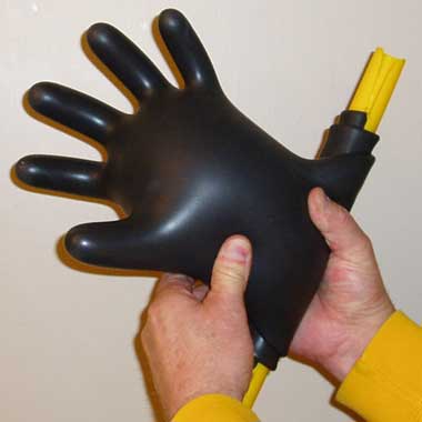 Glove Roller showing inflated electrical lineman glove